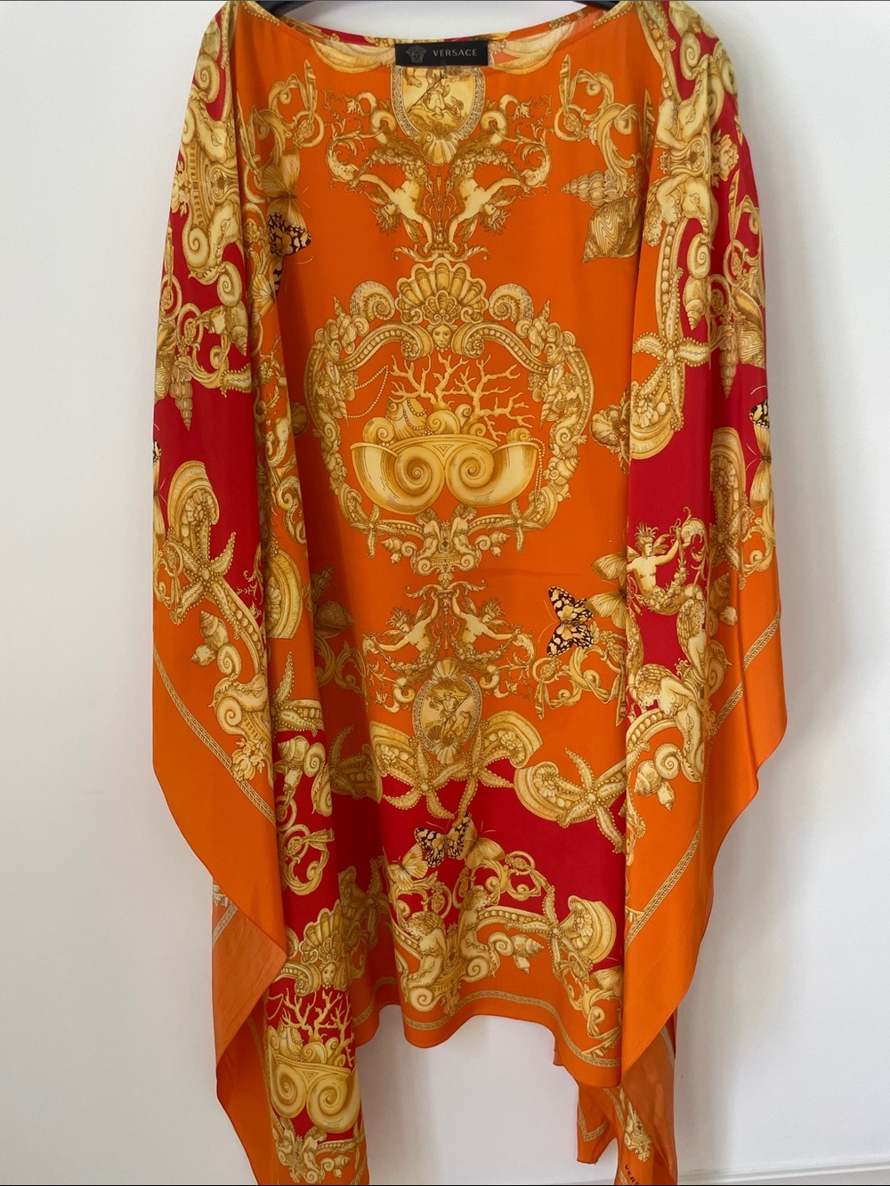 Versace Gold Baroque Orange & Red Silk Tunic